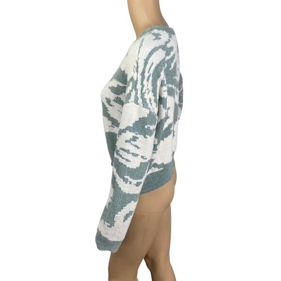 William Rast Green White Abstract Soft Knit Cropped Pullover Sweater SZ S - Picture 5 of 8